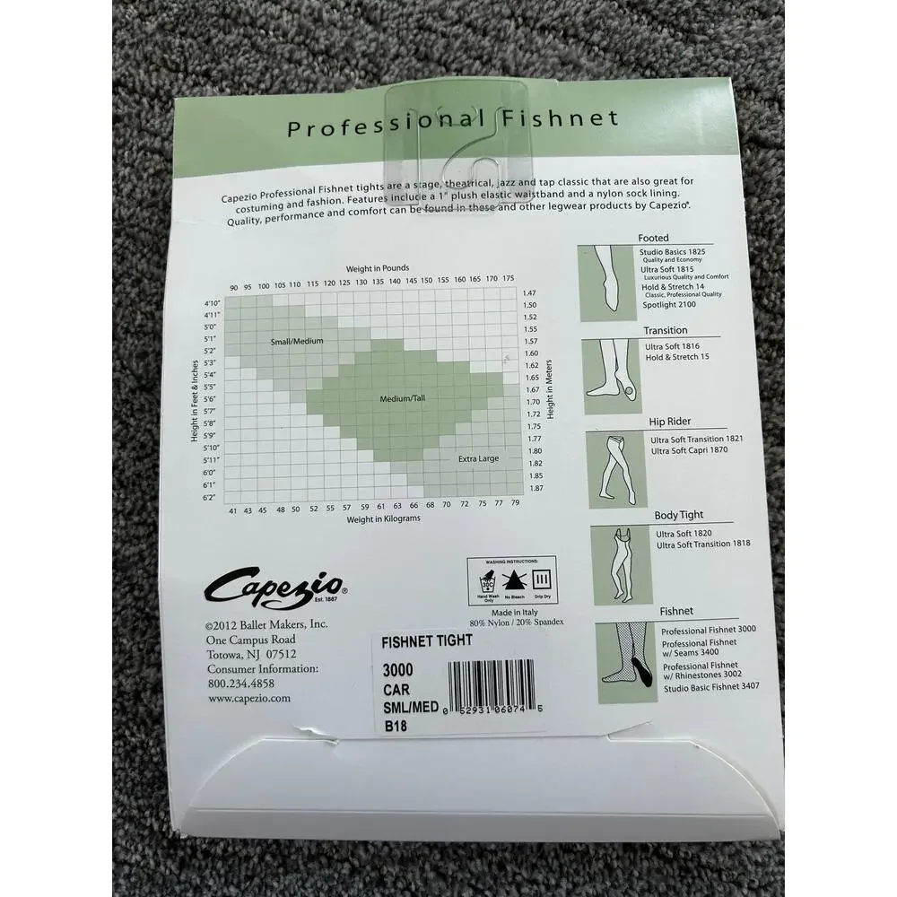 NIB $33 Capizio Caramel #3000 Seamless Fishnet Stockings Size S/M